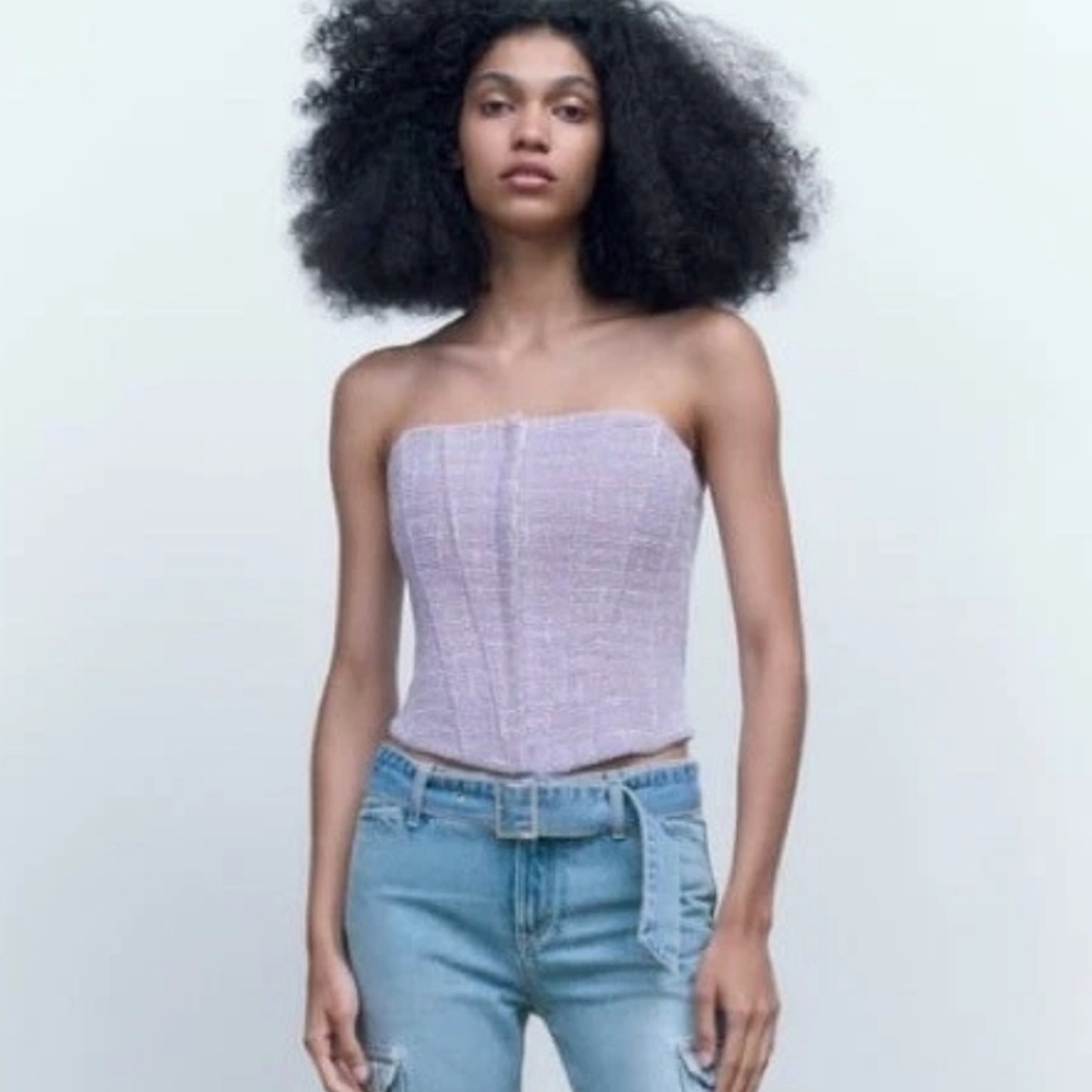 Zara Large Lavender Purple Corset Tweed Nwt White Blue
